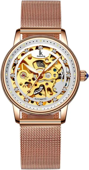 Mechanical Rhinestones Leather Stainless Steel Waterproof Sports Watch MASTOP Luxury disuse block Women Skeleton Automatic 