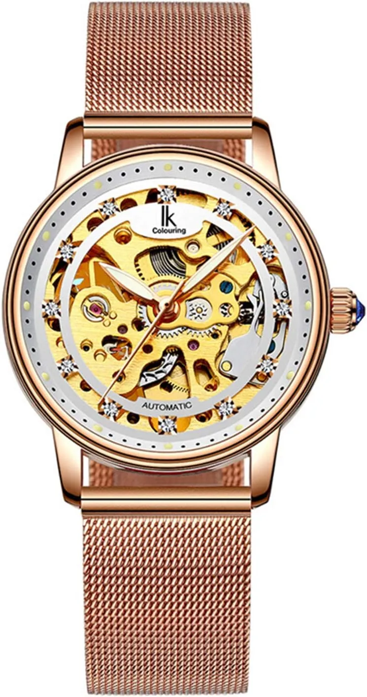 Mechanical Rhinestones Leather Stainless Steel Waterproof Sports Watch MASTOP Luxury disuse block Women Skeleton Automatic 