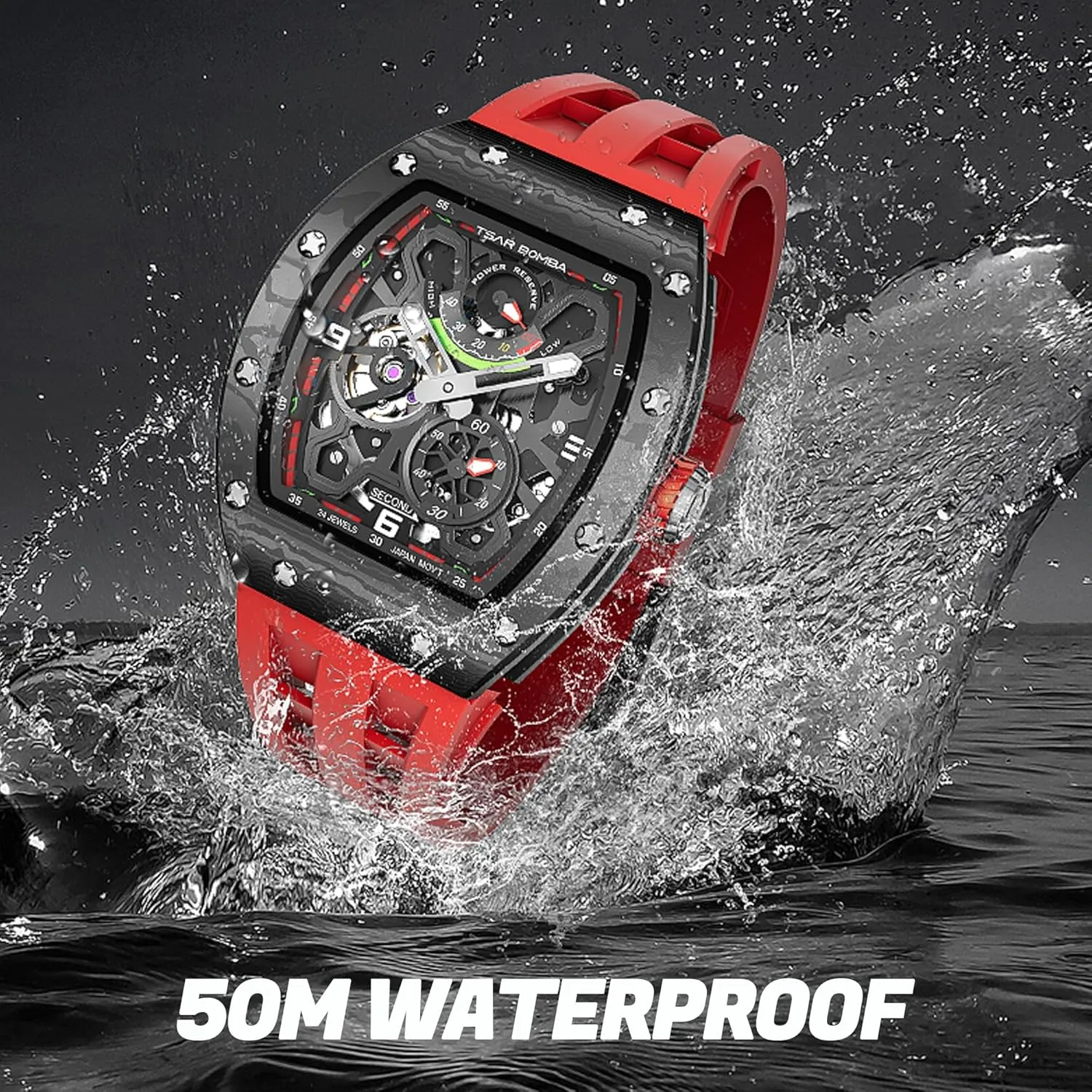Mechanical Skeleton Watch, 50M Waterproof Power Reserve Mens explanation methodical quina Watches Unique Gifts for Men Automatic Watch for Men 