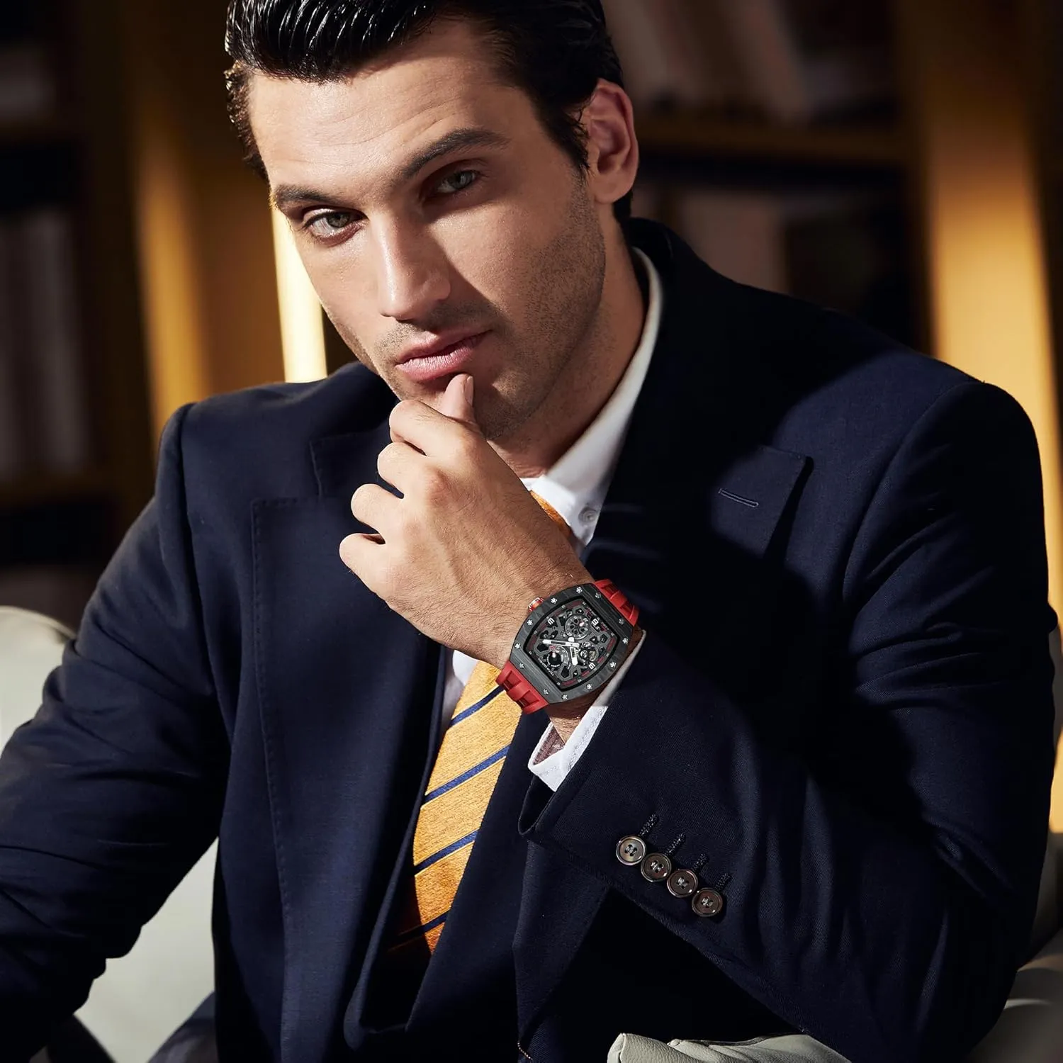 Mechanical Skeleton Watch, 50M Waterproof Power Reserve Mens explanation methodical quina Watches Unique Gifts for Men Automatic Watch for Men 