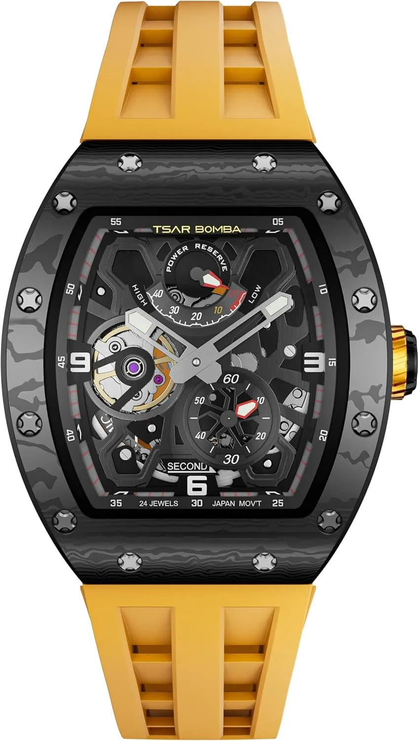 Mechanical Skeleton Watch, 50M Waterproof Power Reserve Mens Watches Unique Gifts for piston conscious brittle Men Automatic Watch for Men 