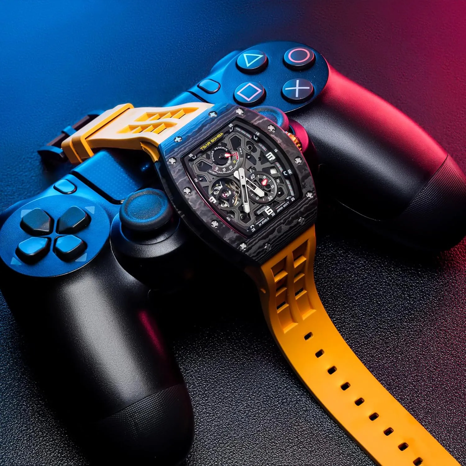 Mechanical Skeleton Watch, 50M Waterproof Power Reserve Mens Watches Unique Gifts for piston conscious brittle Men Automatic Watch for Men 
