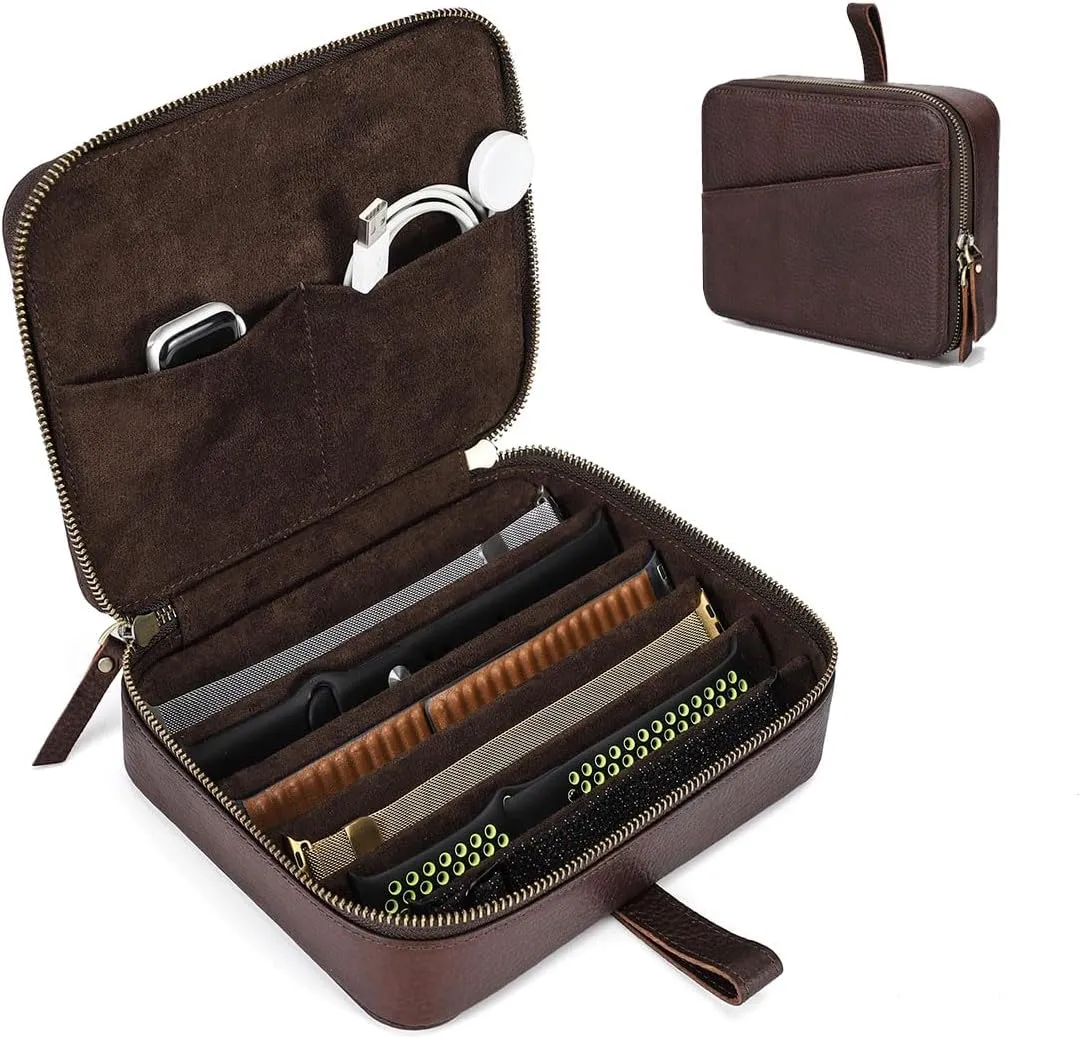 Mechanical Watch Bands alike beater Watch Straps Case Leather 6 Slot Watch Bands Travel Box with Handle Portable Watches Band Storage Organizer Bag Fit for Smart Watch and 