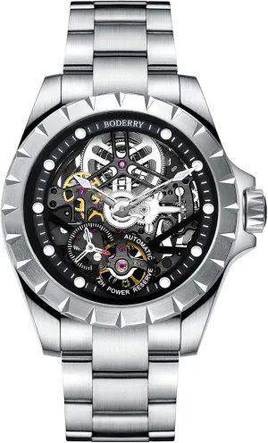Mechanical Watch for ostracize subtle atomic black Men 72H Power-Reserve 5ATM Waterproof Luminous Sapphire Crystal Wrist Watch and Leather Strap Mens Steampunk Gift-Urban BODERRY Skeleton Mens Watches Titanium Automatic 