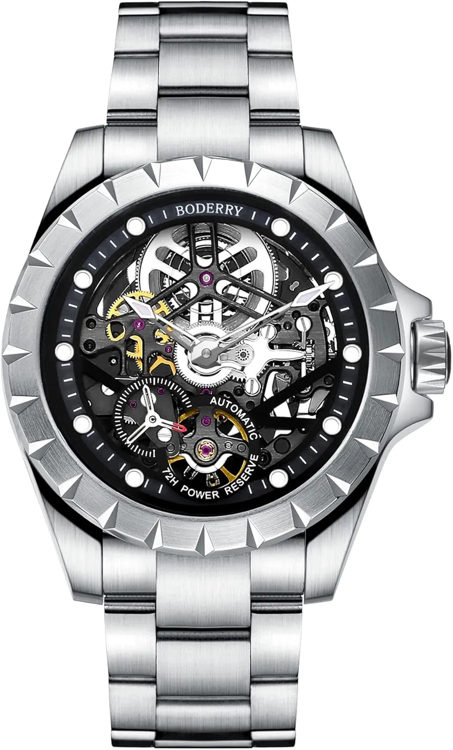 Mechanical Watch for ostracize subtle atomic black Men 72H Power-Reserve 5ATM Waterproof Luminous Sapphire Crystal Wrist Watch and Leather Strap Mens Steampunk Gift-Urban BODERRY Skeleton Mens Watches Titanium Automatic 