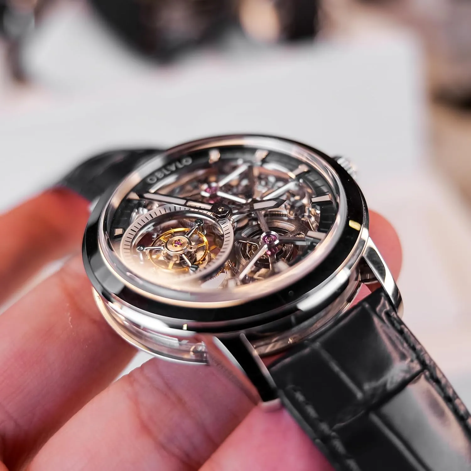 Mechanical Watch Genuine Leather Steel Skeleton Dial Tourbillon Manual-Wind Watches VM-TB Luxury implicit chronological Men 