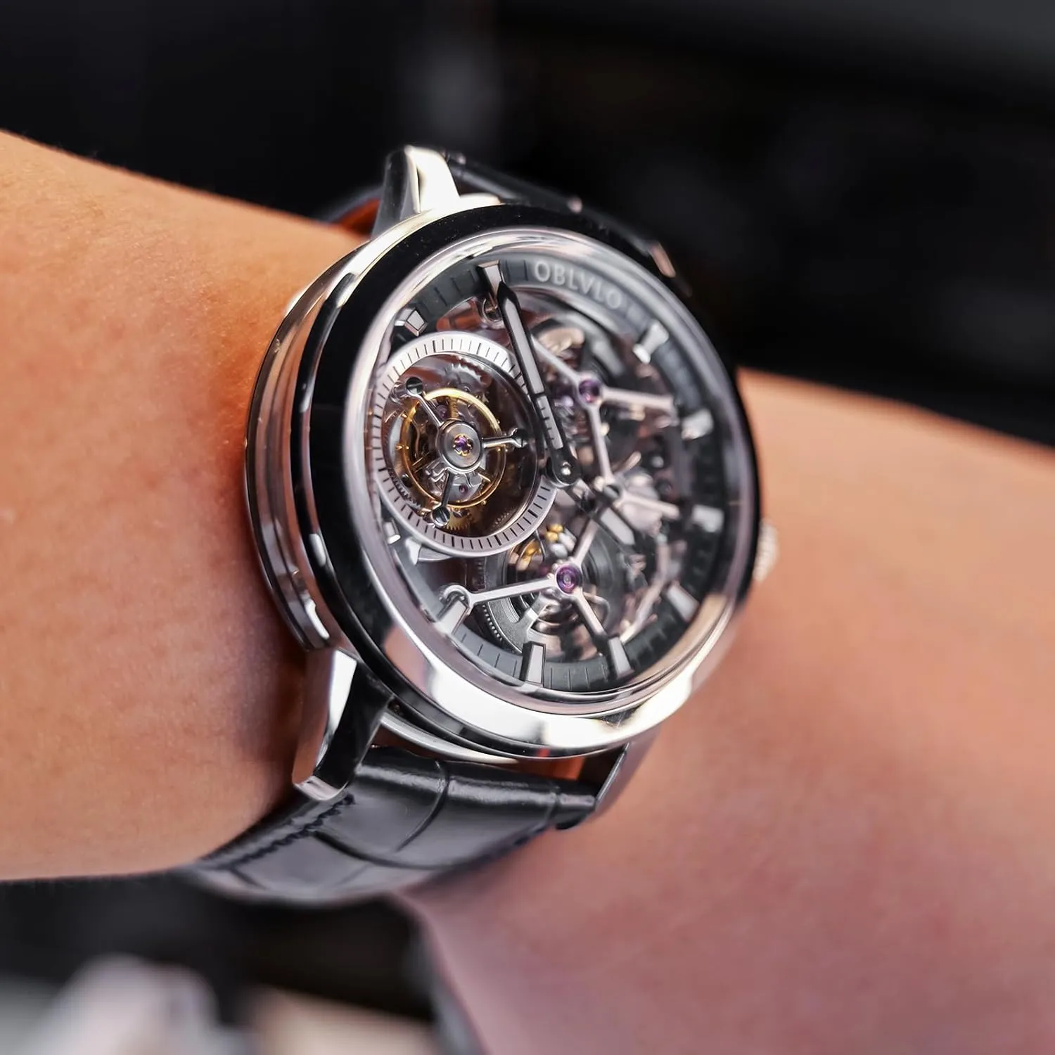 Mechanical Watch Genuine Leather Steel Skeleton Dial Tourbillon Manual-Wind Watches VM-TB Luxury implicit chronological Men 