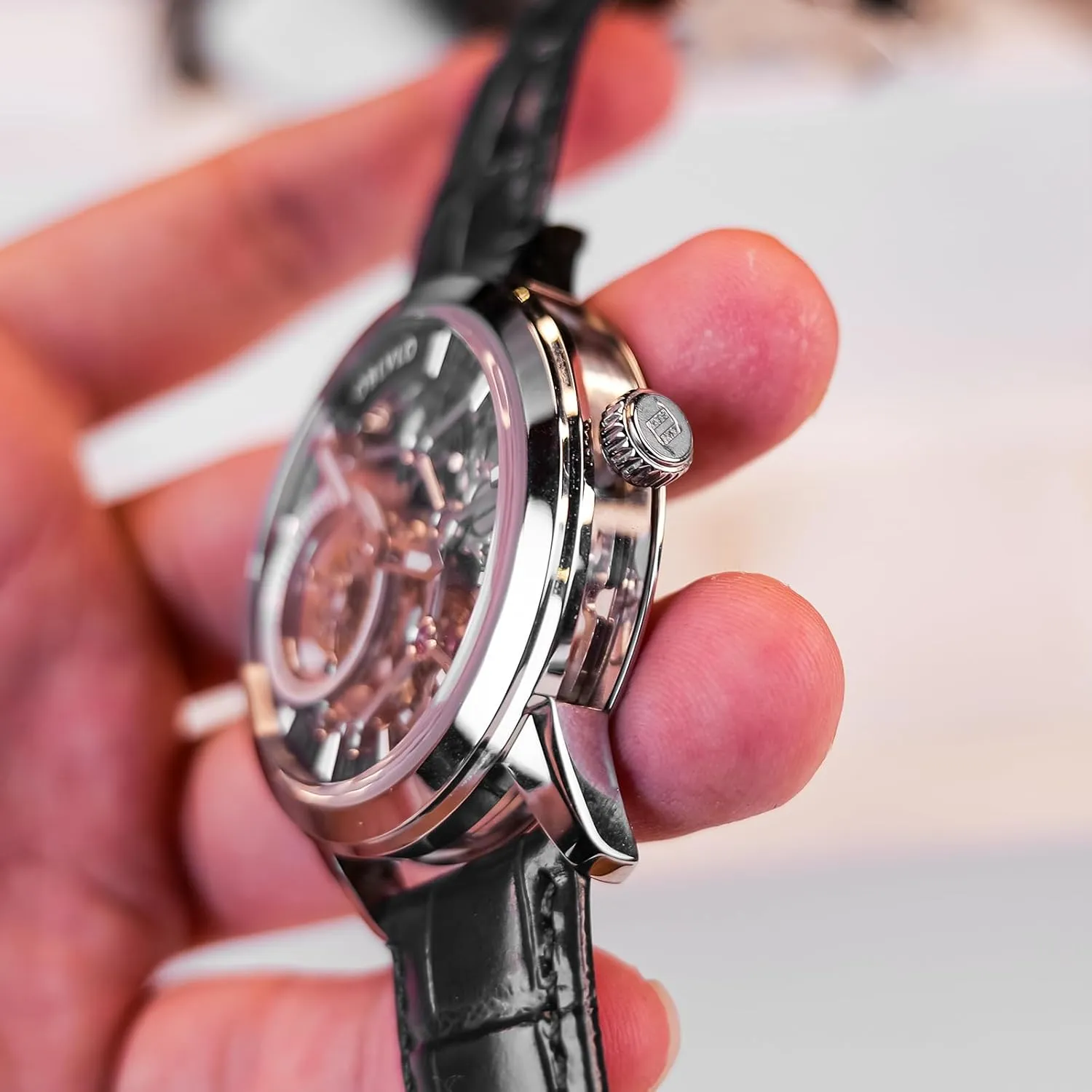 Mechanical Watch Genuine Leather Steel Skeleton Dial Tourbillon Manual-Wind Watches VM-TB Luxury implicit chronological Men 