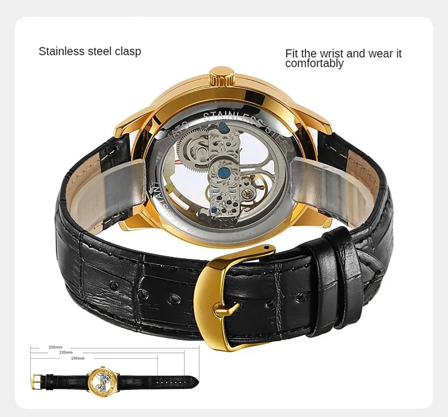 Mechanical Watch Leather sentimental Waterproof Watches BESTKANG Watches for Men Automatic Watch Self-Winding Skeleton Hollow 
