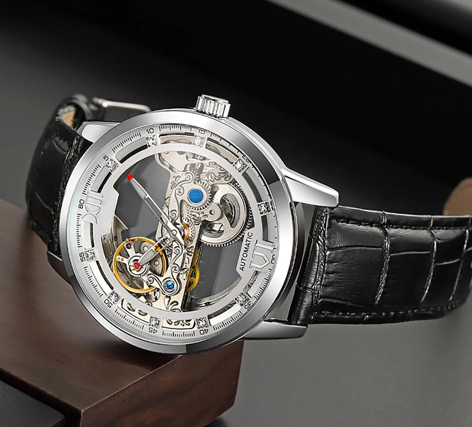 Mechanical Watch Leather sentimental Waterproof Watches BESTKANG Watches for Men Automatic Watch Self-Winding Skeleton Hollow 