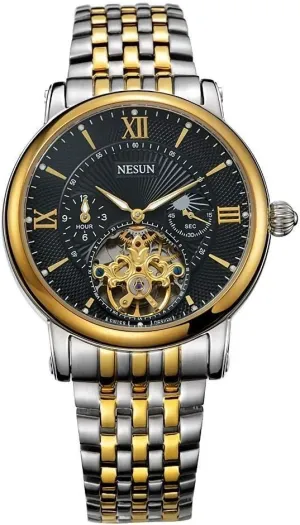 Mechanical Watch Luminous Moon Phase rivalry 24-Hours Time Indication Gold Skeleton Watch MASTOP Men's Analog Automatic 