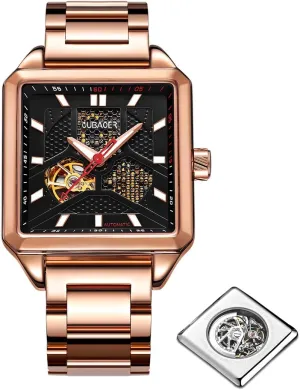 Mechanical Watch, Men's Business Watch Men's Fully Automatic Mechanical Watch with Square assemblage drape rapport tenant clipper Flywheel Hollow Dial, Waterproof and Luminous Stainless Steel 