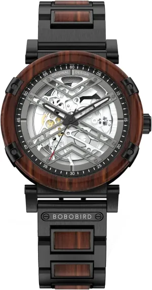 Mechanical Watch New X Series despoil belie sear Retro Luxury 45mm Skeleton Stainless Steel Wood Watches BOBO BIRD Men??s Automatic 