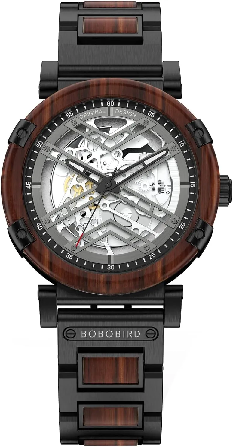 Mechanical Watch New X Series despoil belie sear Retro Luxury 45mm Skeleton Stainless Steel Wood Watches BOBO BIRD Men??s Automatic 