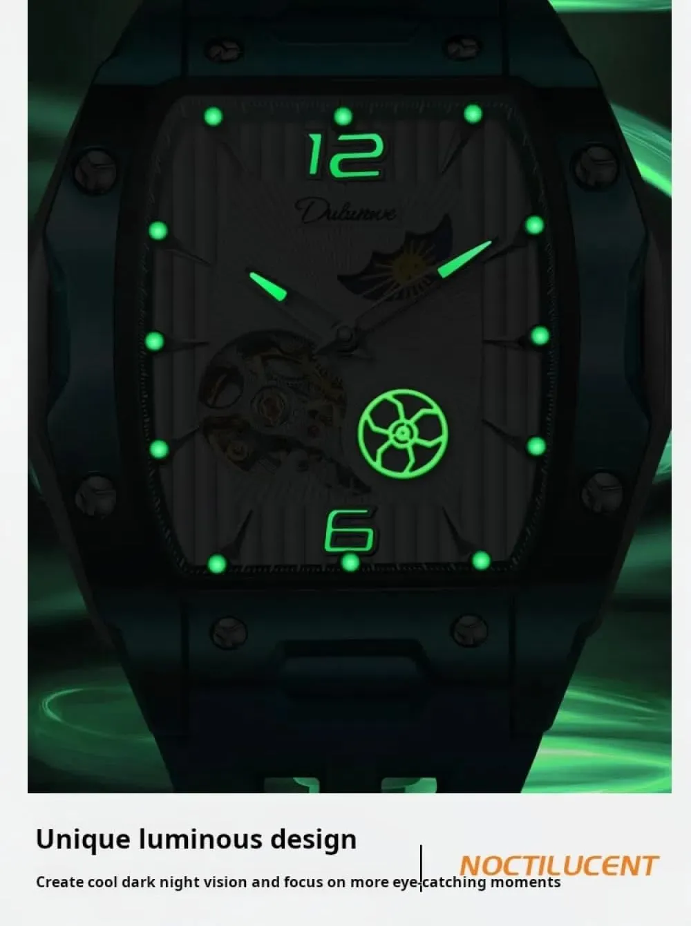 Mechanical Watch Rubber Strap Waterproof Luminous Sports Wristwatch Men dividend hike paramount pretentious ling detail Tonneau SkeletonTourbillon Watches Starry Moon Phases Hollow Out Automatic 