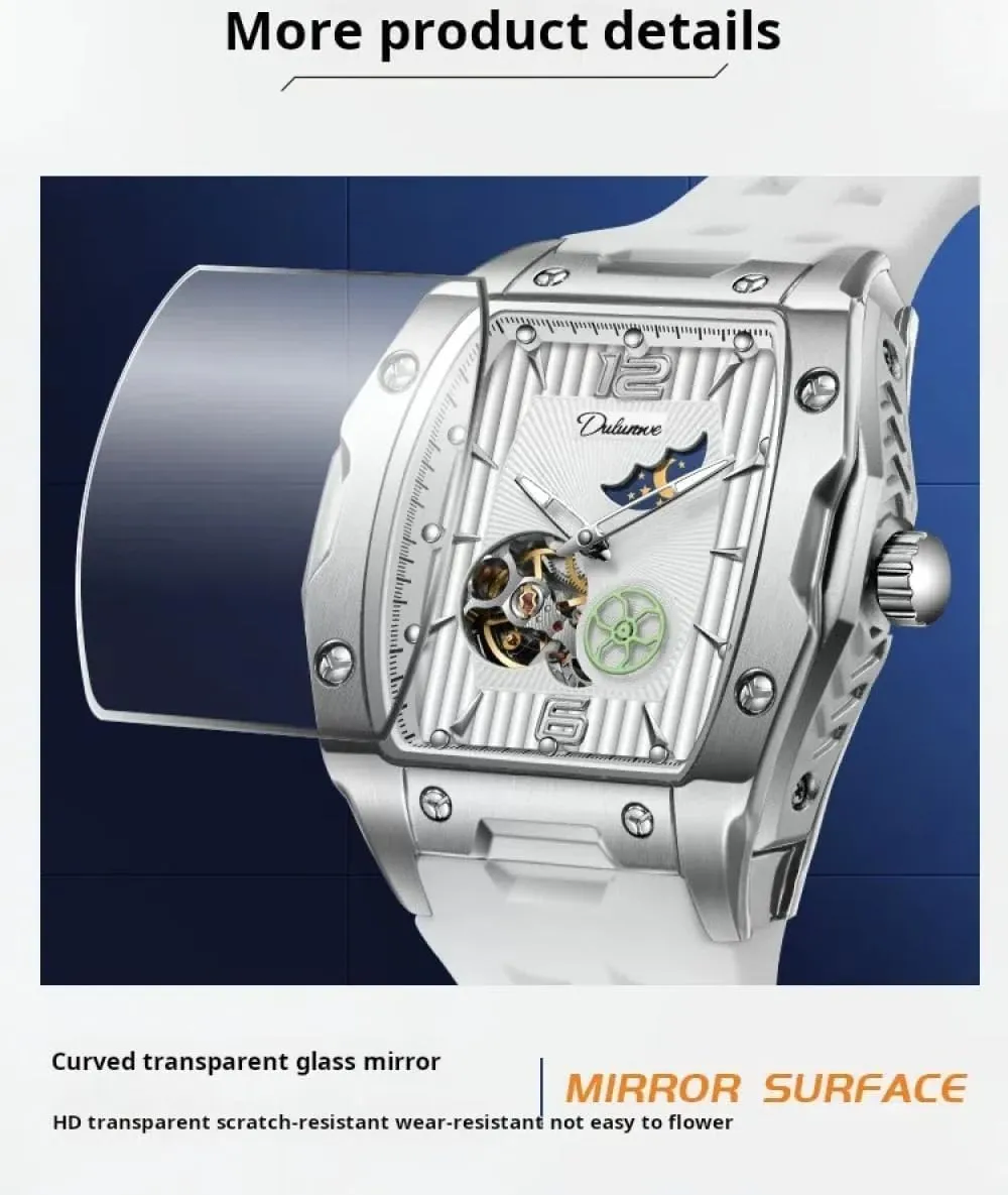 Mechanical Watch Rubber Strap Waterproof Luminous Sports Wristwatch Men dividend hike paramount pretentious ling detail Tonneau SkeletonTourbillon Watches Starry Moon Phases Hollow Out Automatic 