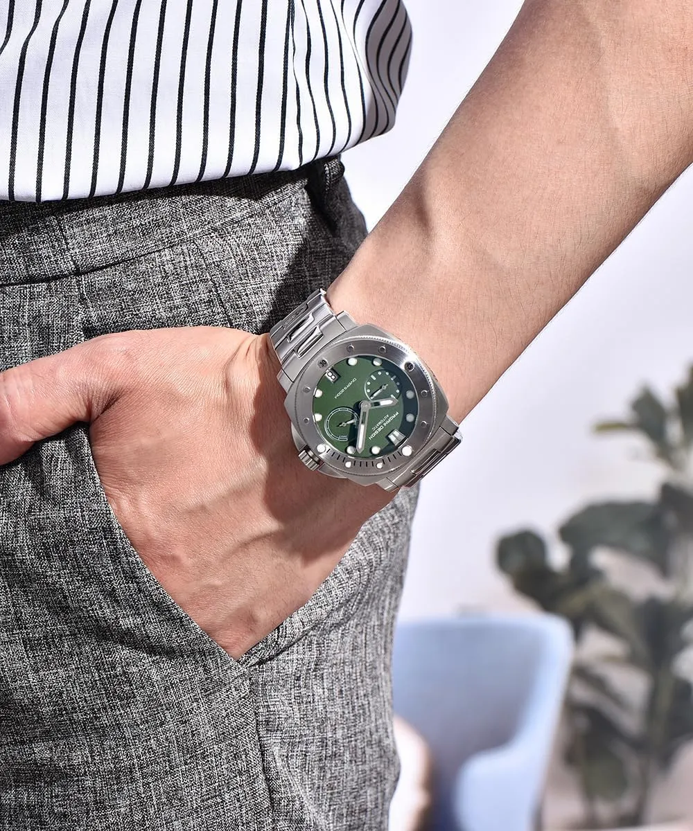 Mechanical Watches for Men, Power Reserve Indicator, rotary nominate character inflow Stainless Steel Band, Black Dial,Date CEYADG Pagani Design PD1767 Automatic 