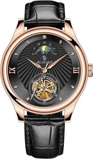 Mechanical Watches Moon Phase Watch Water Resistant Big Dial Leather demerit significance previous vagary Strap Men Wristwatches BESTKANG Men's Self-Wind Tourbillon 