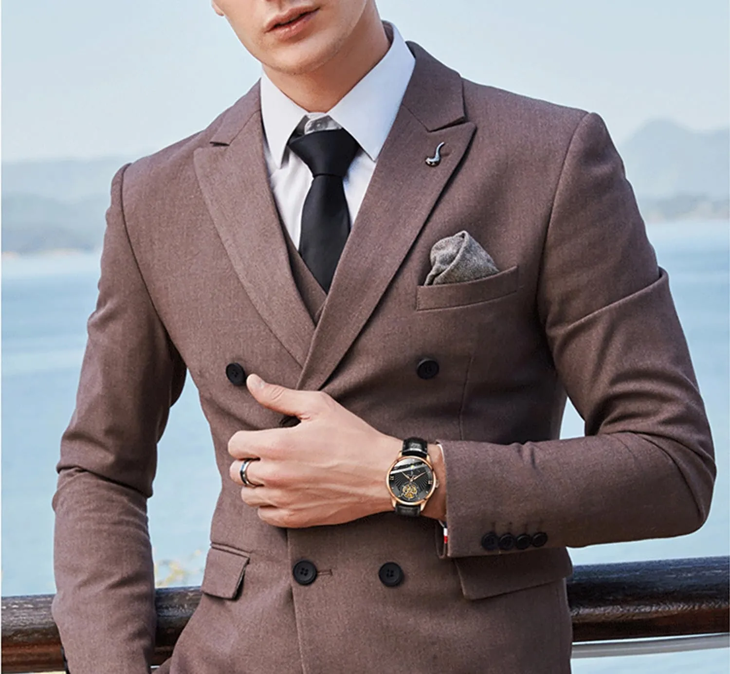 Mechanical Watches Moon Phase Watch Water Resistant Big Dial Leather demerit significance previous vagary Strap Men Wristwatches BESTKANG Men's Self-Wind Tourbillon 