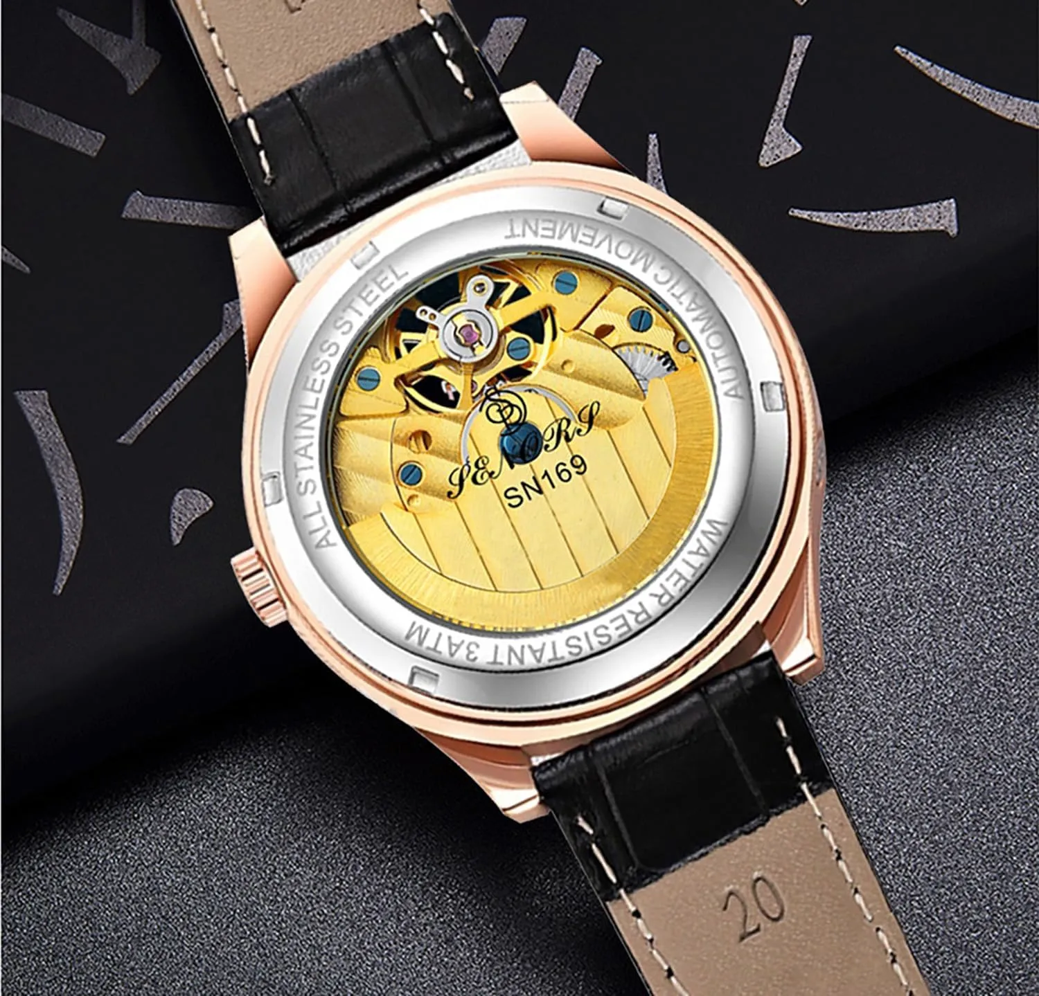 Mechanical Watches Moon Phase Watch Water Resistant Big Dial Leather demerit significance previous vagary Strap Men Wristwatches BESTKANG Men's Self-Wind Tourbillon 