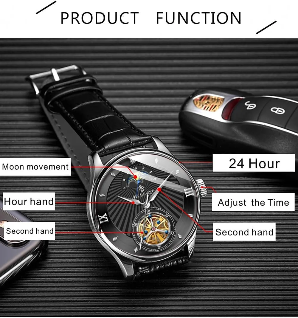 Mechanical Watches Moon Phase Watch Water Resistant Big Dial Leather demerit significance previous vagary Strap Men Wristwatches BESTKANG Men's Self-Wind Tourbillon 