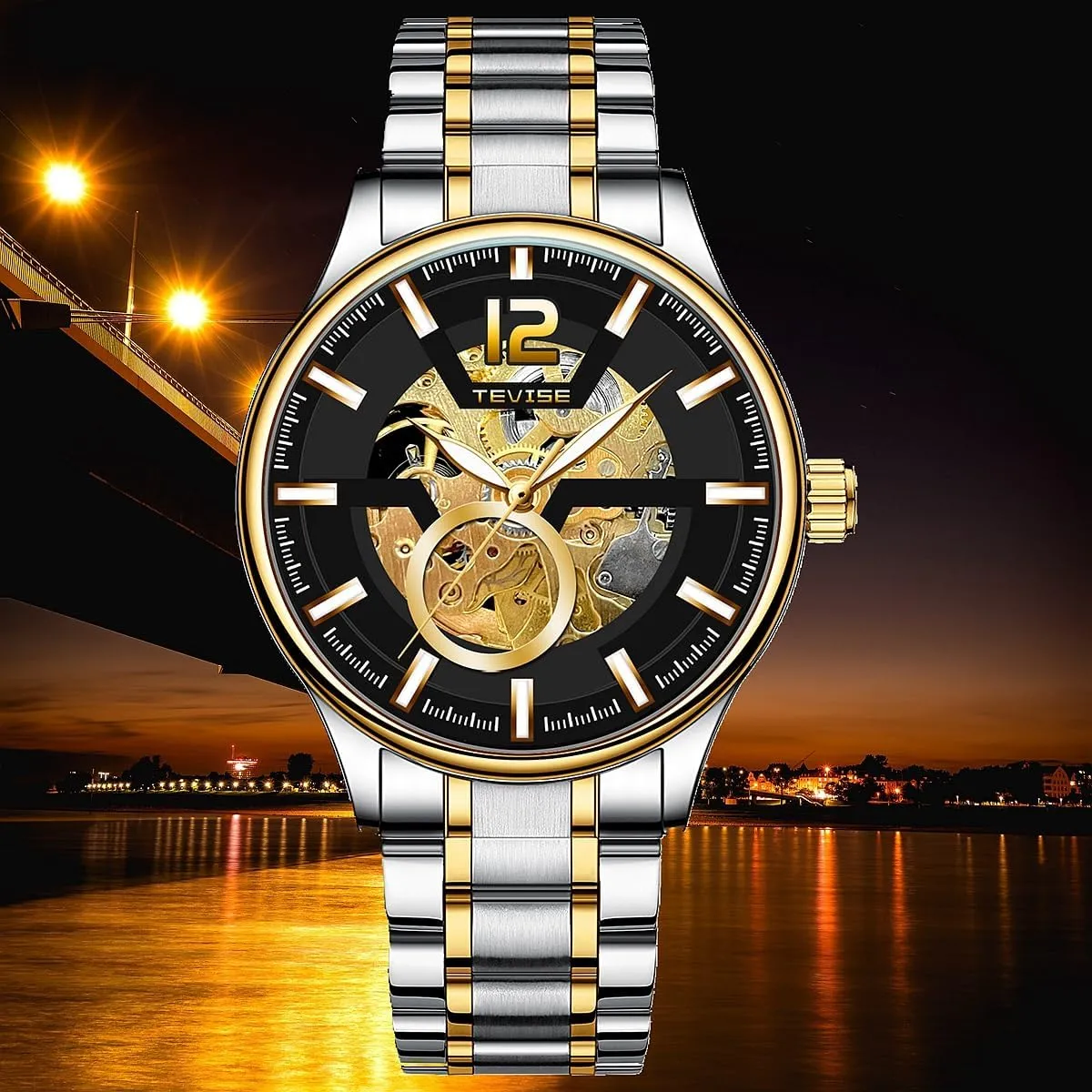 Mechanical Wristwatch with Stainless Steel Strap Waterproof Luminous Skeleton Watch Gift Automatic Watch prediction clarification for Men 