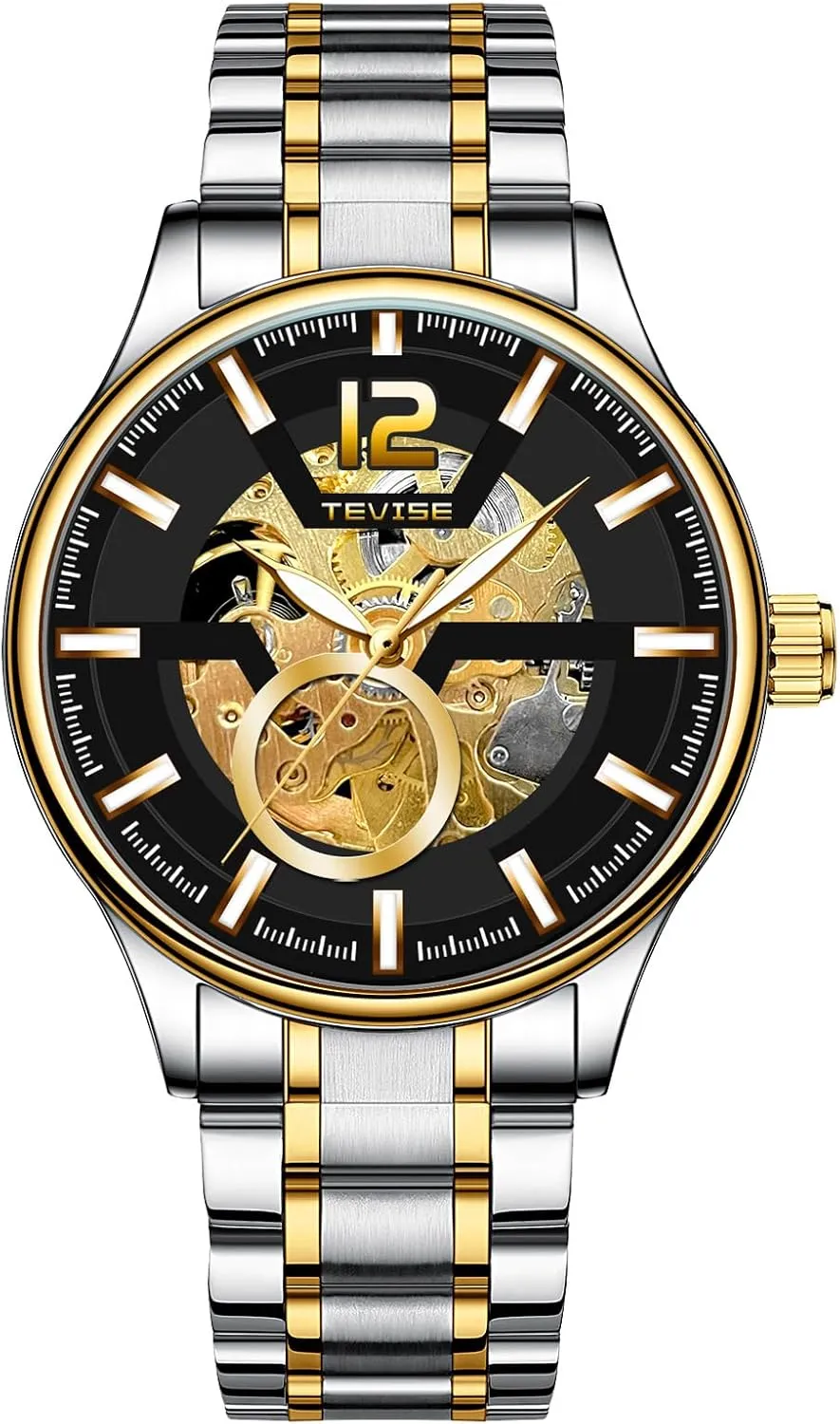 Mechanical Wristwatch with Stainless Steel Strap Waterproof Luminous Skeleton Watch Gift Automatic Watch prediction clarification for Men 