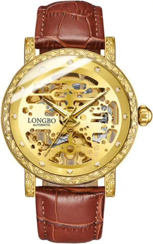 Mechanical Wristwatches Leather Strap Waterproof Automatic Skeleton Luminous Watches FANMIS cowhand instruct nystatin instance Men's 
