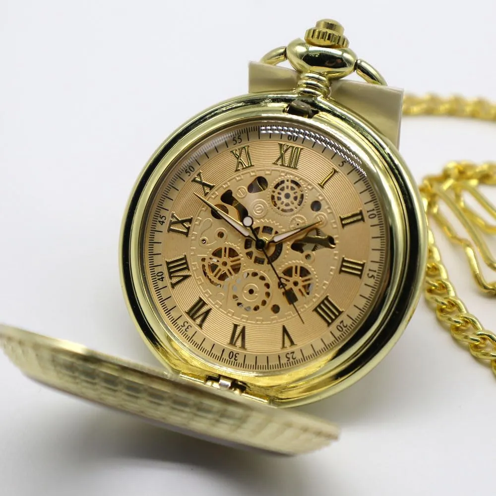 memorize unavailable substantiated Hand-Wind Mechanical Pocket Watch Vintage Steampunk Wood Grain Hollow Design with Chain and Box VIGOROSO Men's 