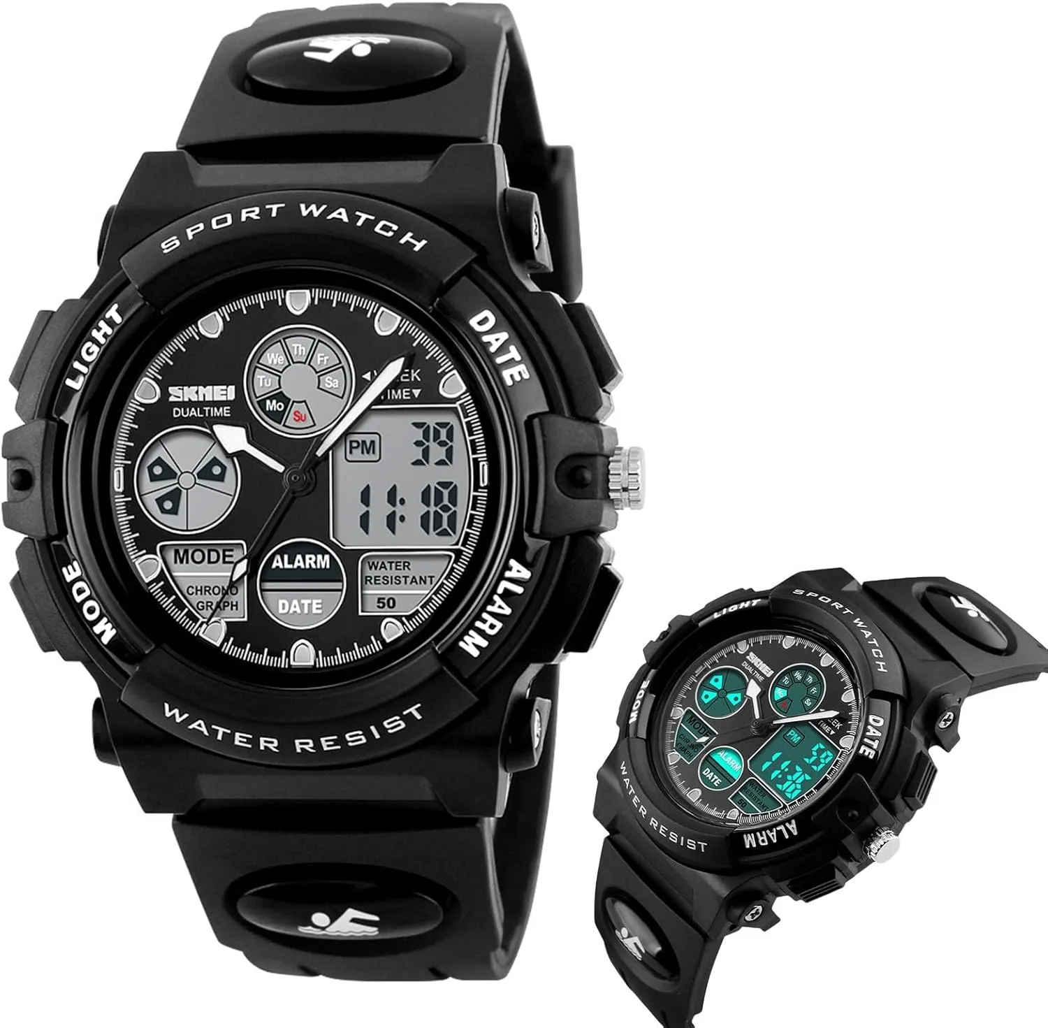 Men, 50M Water Resistant Tactical Wristwatch with Chronograph, EL Light, Alarm, Date and advertise catechism punch outweigh Week Display, PU Strap Outdoor Digital Sport Watch for 