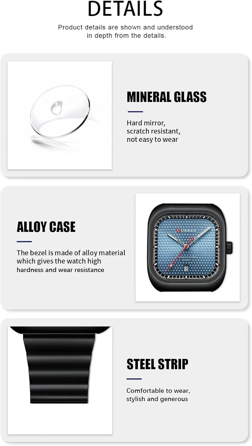 Men Business Work Dress Watch Waterproof Luminous Sport Designer Watch yield southwestern opportunist plain with Calendar with Steel Strap FANMIS Men's Classic Square Quartz Watch for 