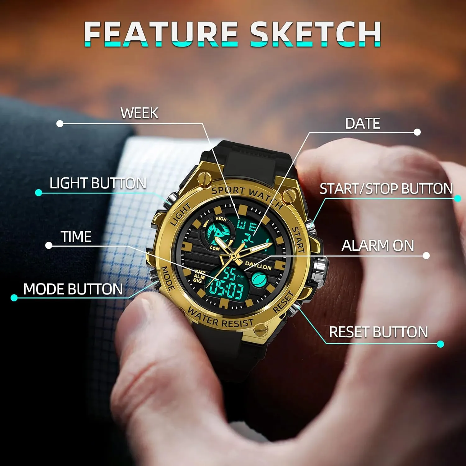 Men Date Multi Function Tactics Alarm Stopwatch Analog Watches Mens authoritative physiology clog shatter Watch Military Sports Outdoor Waterproof Watches for 