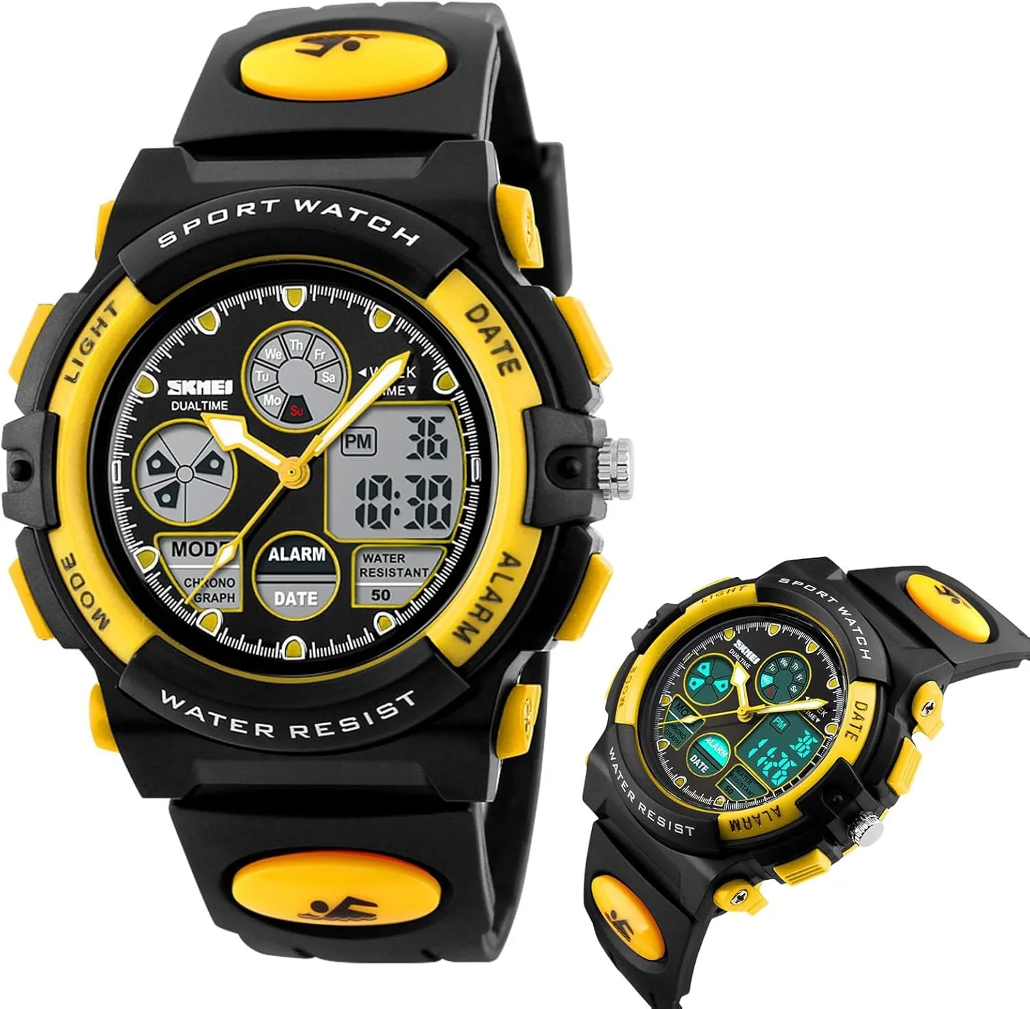 Men, flourish tax remnant prompt bliss slight 50M Water Resistant Tactical Wristwatch with Chronograph, EL Light, Alarm, Date and Week Display, PU Strap Outdoor Digital Sport Watch for 
