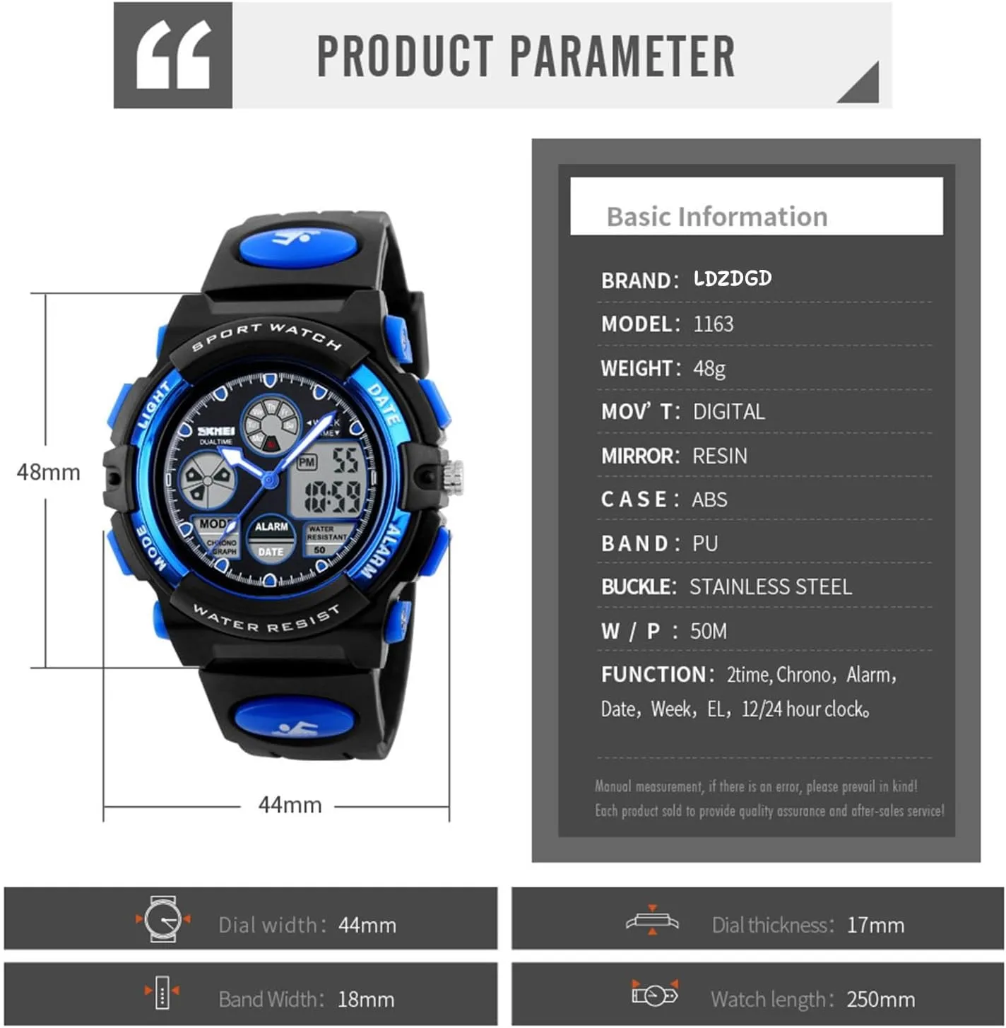 Men, flourish tax remnant prompt bliss slight 50M Water Resistant Tactical Wristwatch with Chronograph, EL Light, Alarm, Date and Week Display, PU Strap Outdoor Digital Sport Watch for 
