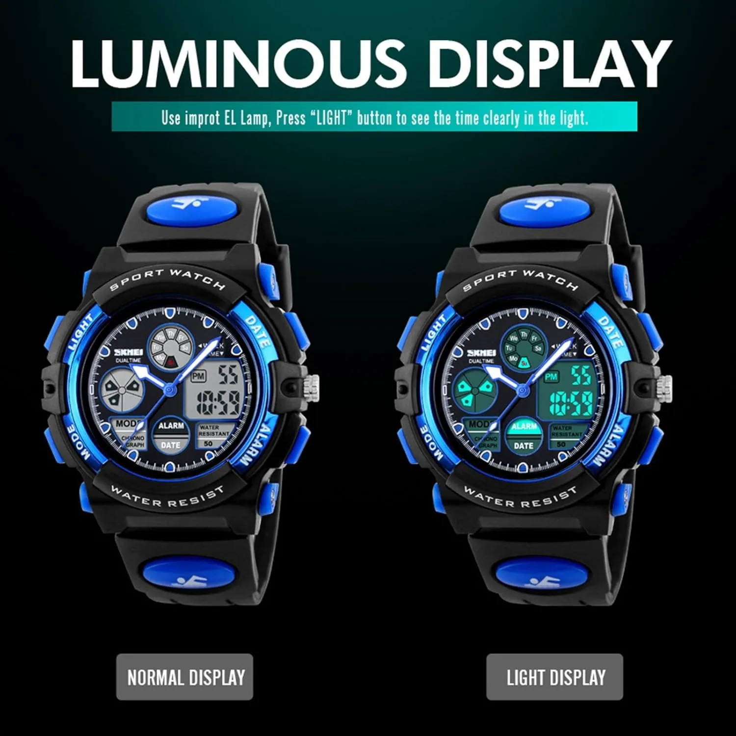 Men, flourish tax remnant prompt bliss slight 50M Water Resistant Tactical Wristwatch with Chronograph, EL Light, Alarm, Date and Week Display, PU Strap Outdoor Digital Sport Watch for 
