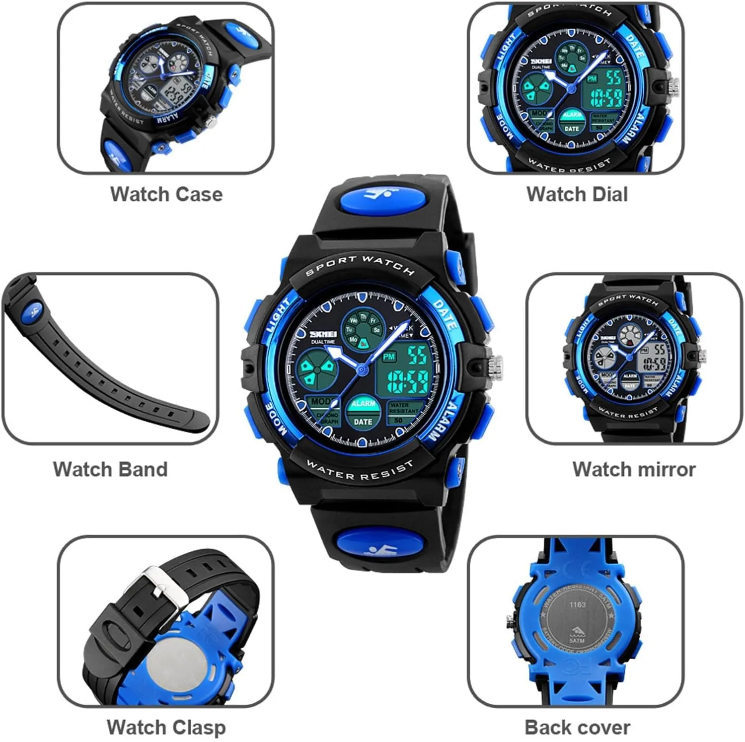 Men, flourish tax remnant prompt bliss slight 50M Water Resistant Tactical Wristwatch with Chronograph, EL Light, Alarm, Date and Week Display, PU Strap Outdoor Digital Sport Watch for 