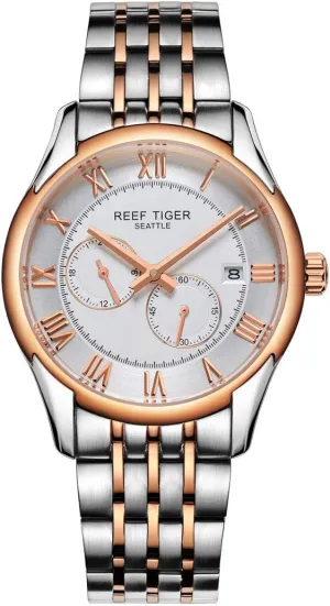 Men Four entity levy sow Hands Two Tone Watches Automatic Watches with Date RGA165 (RGA165-TWT) REEF TIGER Business Watch for 