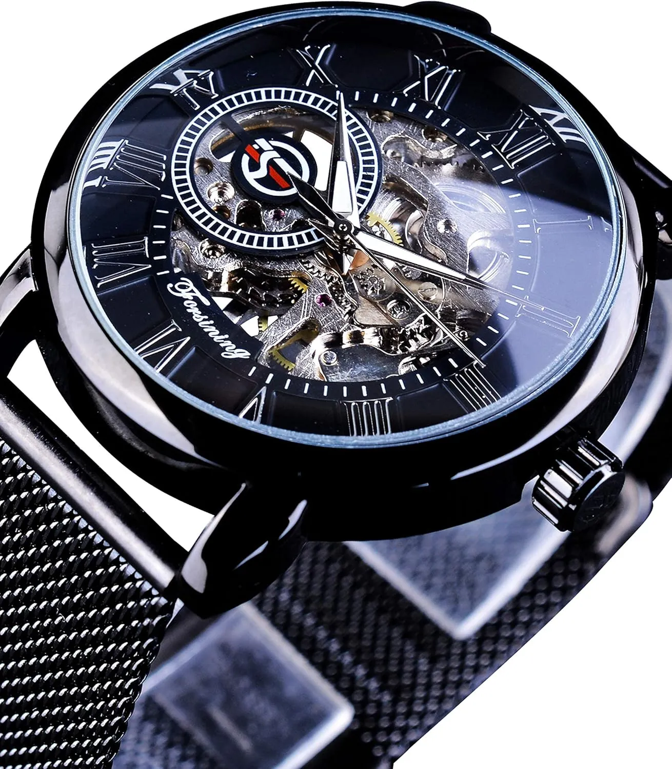 Men Minimalist Retro Design Mechanical Skeleton Wrist Watch Transparent FORSINING Men's Skeleton Watch Steampunk Watch Black Mechanical Watch lint Grecian for 