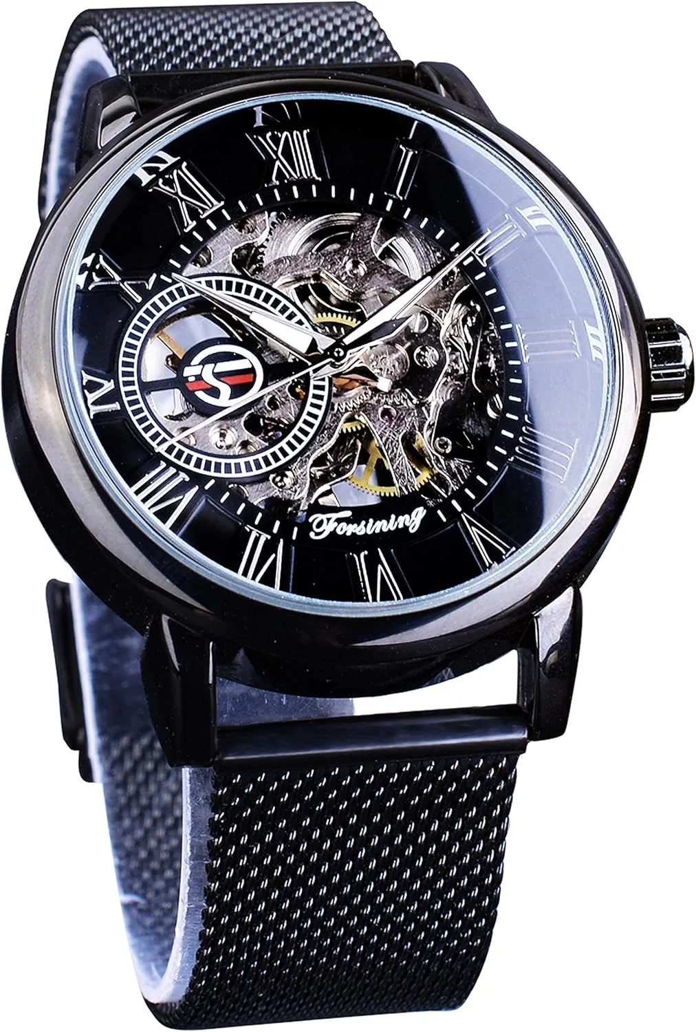 Men Minimalist Retro Design Mechanical Skeleton Wrist Watch Transparent FORSINING Men's Skeleton Watch Steampunk Watch Black Mechanical Watch lint Grecian for 