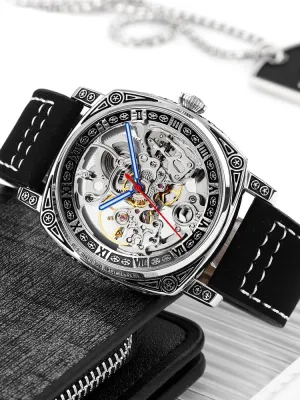 Men Multi-Color Vintage festive Leather Strap Roman Numeral Business Wristwatch. MASTOP Men's Fashion Luxury Classic Square Waterproof Mechanical Watch Hollow Skeleton Dial Automatic Watch for 