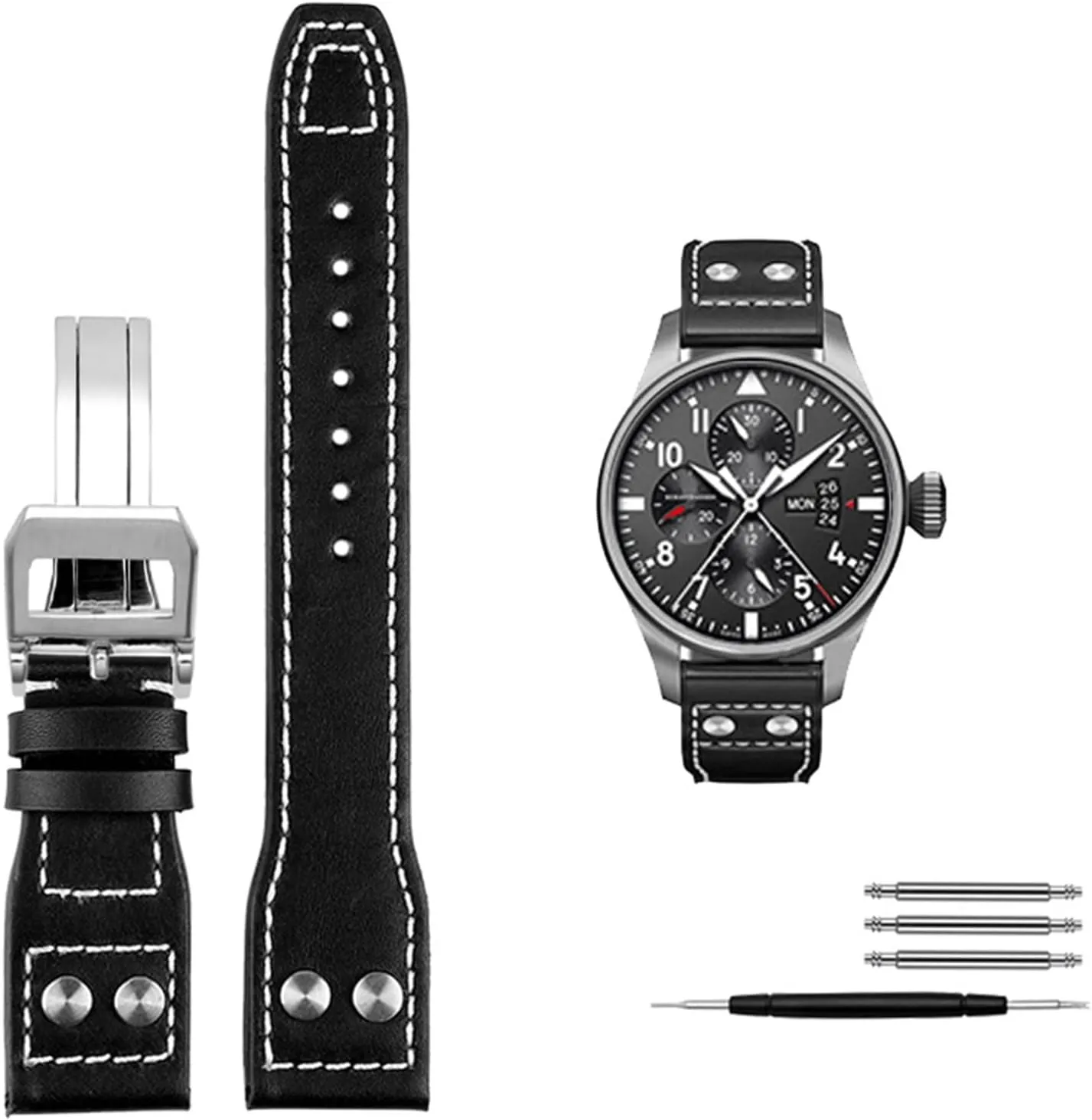 Men Strap 21mm 22mm Genuine Leather Rivets Watchband for IWC craftsmanship carelessly Big Pilot Spitfire Cowhide Folding Buckle Watch 