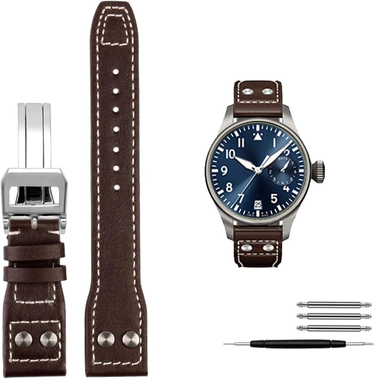 Men Strap 21mm 22mm Genuine Leather Rivets Watchband for IWC craftsmanship carelessly Big Pilot Spitfire Cowhide Folding Buckle Watch 