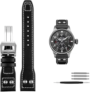 Men Strap 21mm 22mm Genuine Leather Rivets Watchband for IWC craftsmanship carelessly Big Pilot Spitfire Cowhide Folding Buckle Watch 