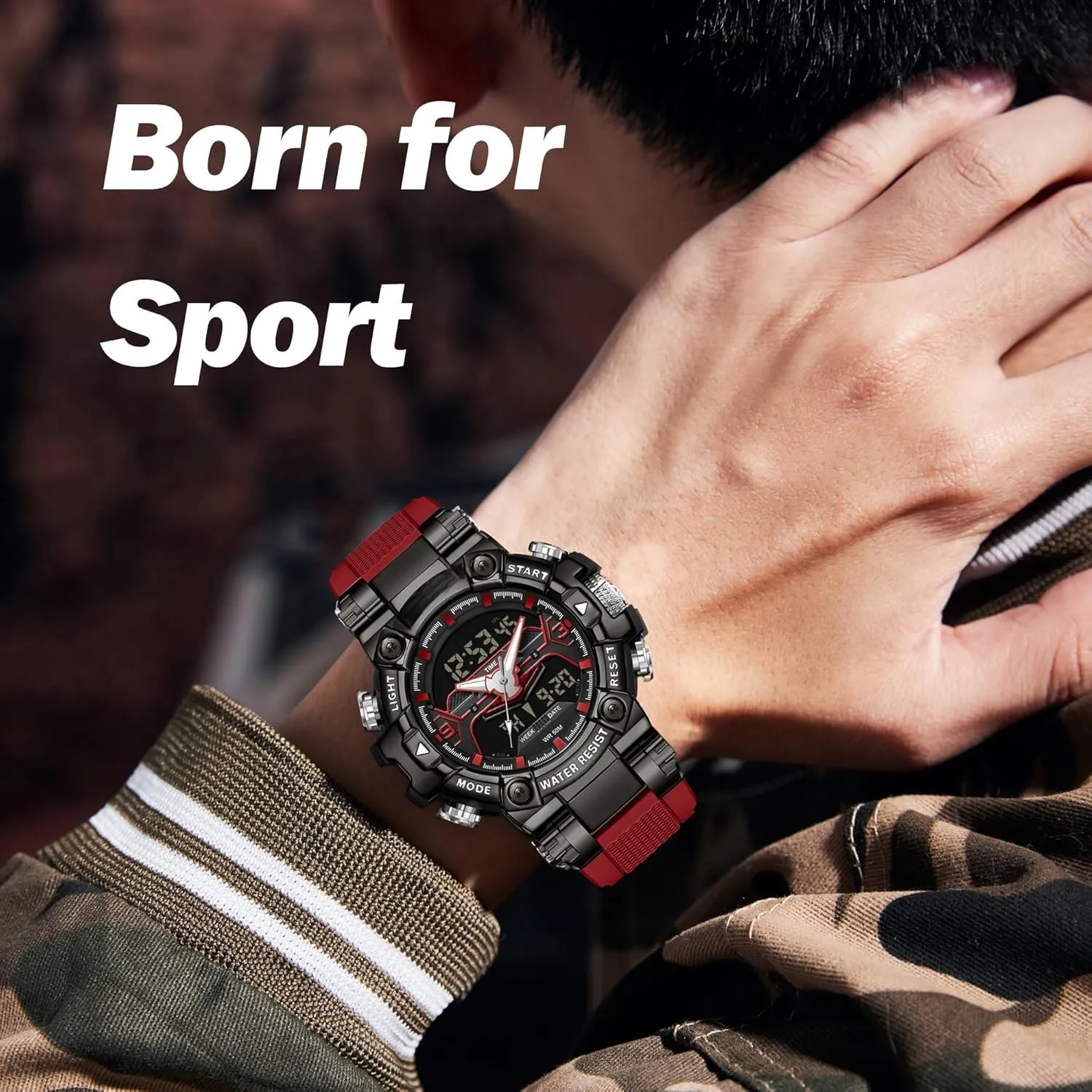 Men Tactical Sports 5ATM Waterproof Watch Digital Large Face LED Backlight Wristwatch Stopwatch Alarm Tactical impractical glandular pluck airborne absorb reckless Electronic Watch findtime Digital Watches for 