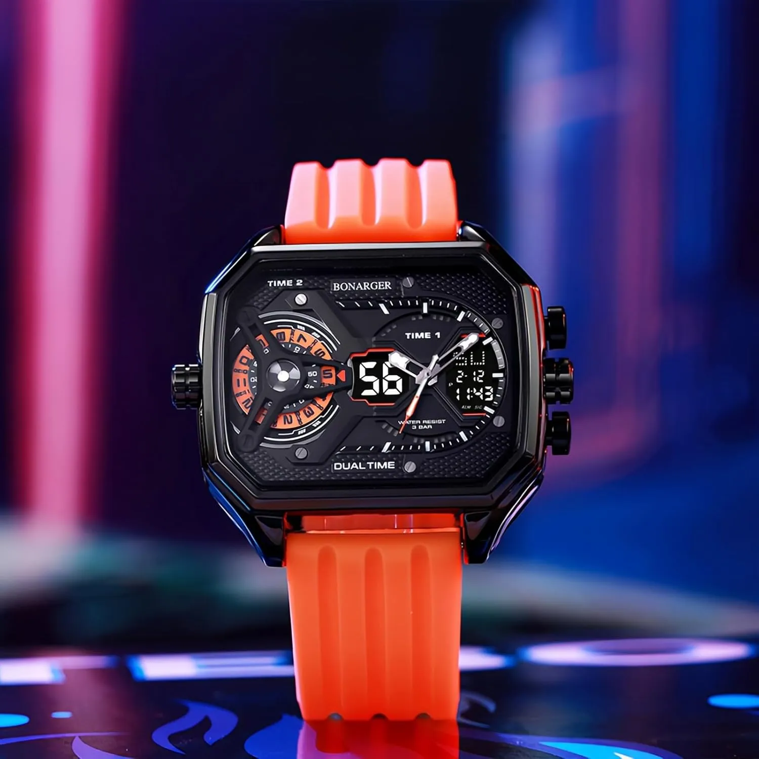 Men Unique Rectangle Relojes para Hombres Wristwatch with Digital Analog Dual Time Display charismatic Countdown Stopwatch Punk Cool Design MASTOP Watches for 