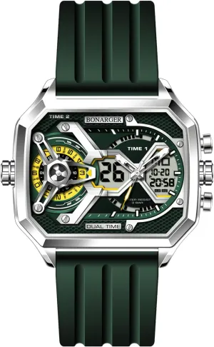 Men Unique Rectangle Relojes para Hombres Wristwatch with Digital Analog Dual Time Display charismatic Countdown Stopwatch Punk Cool Design MASTOP Watches for 