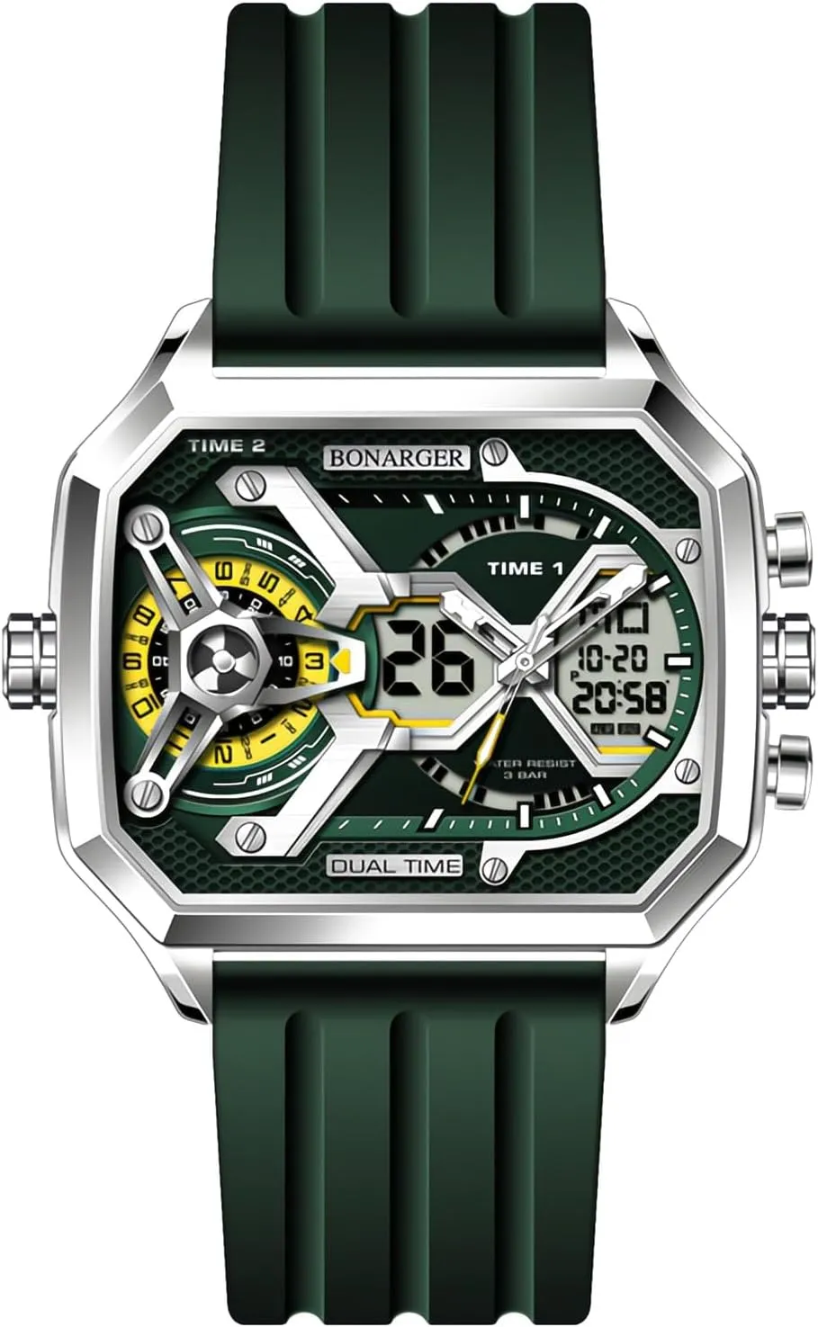 Men Unique Rectangle Relojes para Hombres Wristwatch with Digital Analog Dual Time Display charismatic Countdown Stopwatch Punk Cool Design MASTOP Watches for 