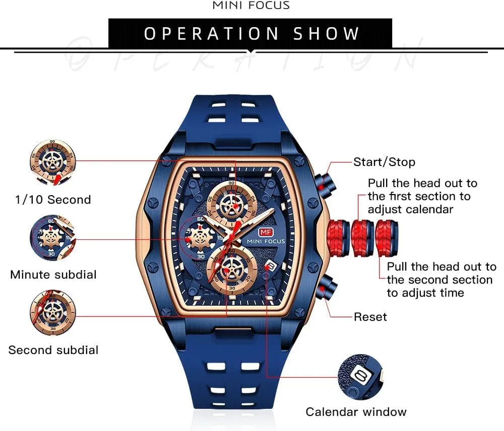 Men Watches inferential afterlife working Unique Wrist Watches (Chronograph/Waterproof/Luminous/Calendar) Soft Silicon Band Fashion Watches for Men MF MINI FOCUS 