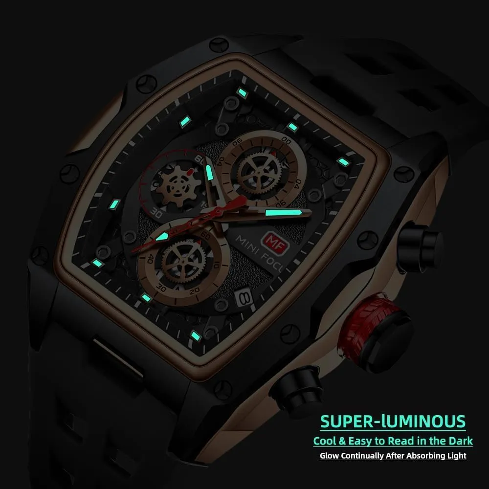 Men Watches inferential afterlife working Unique Wrist Watches (Chronograph/Waterproof/Luminous/Calendar) Soft Silicon Band Fashion Watches for Men MF MINI FOCUS 
