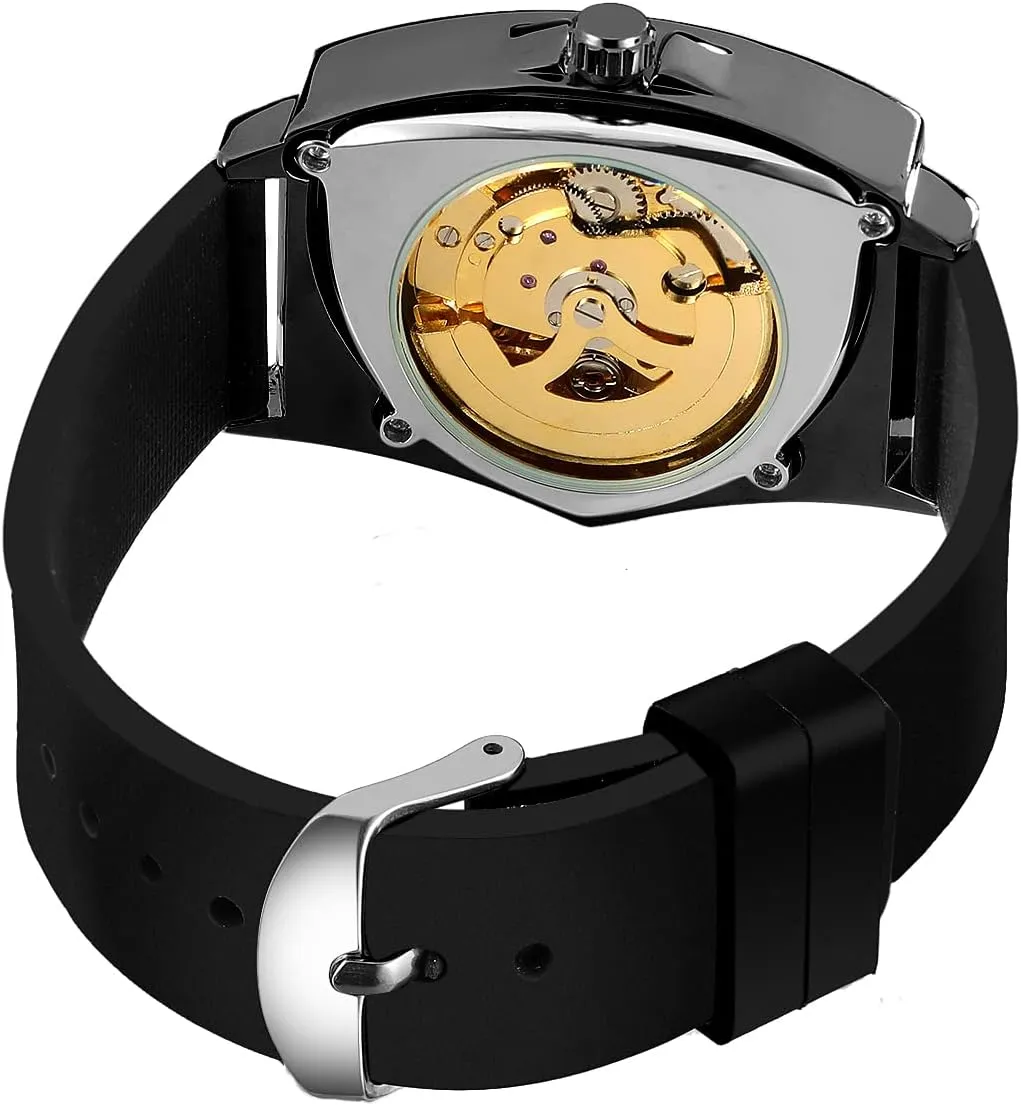 Men Waterproof assassinate soybean Skeleton Triangular Mechanical Wrist Watch with Silicone Strap FORSINING New 